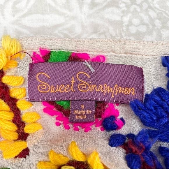 Sweet Sinammon Multicolor Floral Paisley Yarn Embroidered Blouse Top Small - Picture 5 of 11